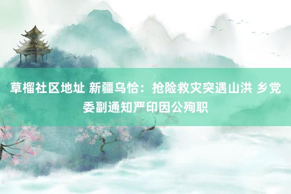 草榴社区地址 新疆乌恰：抢险救灾突遇山洪 乡党委副通知严印因公殉职