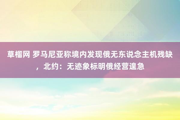 草榴网 罗马尼亚称境内发现俄无东说念主机残缺，北约：无迹象标明俄经营遑急