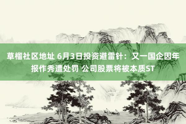 草榴社区地址 6月3日投资避雷针：又一国企因年报作秀遭处罚 公司股票将被本质ST