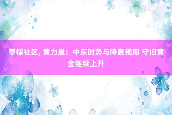 草榴社区， 黄力晨：中东时势与降息预期 守旧黄金连续上升