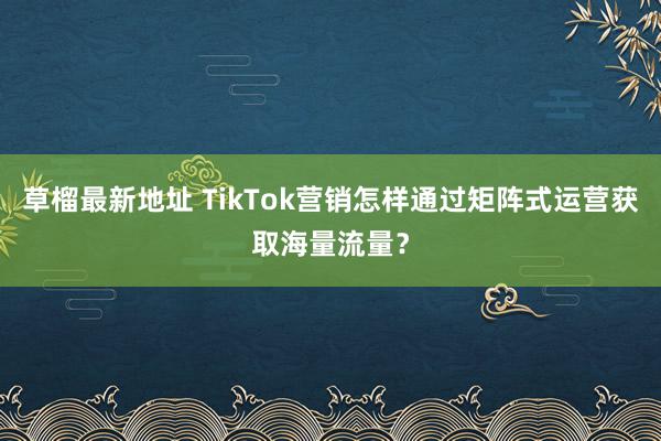 草榴最新地址 TikTok营销怎样通过矩阵式运营获取海量流量？