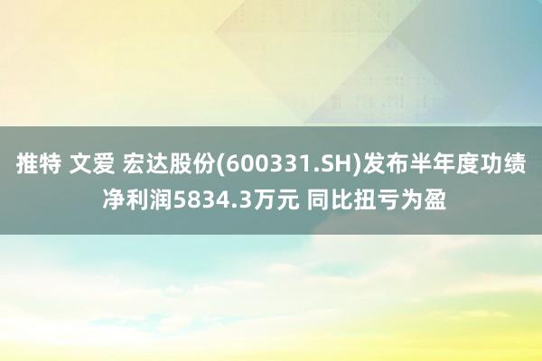 推特 文爱 宏达股份(600331.SH)发布半年度功绩 净利润5834.3万元 同比扭亏为盈