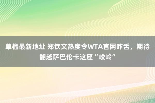 草榴最新地址 郑钦文热度令WTA官网咋舌，期待翻越萨巴伦卡这座“峻岭”